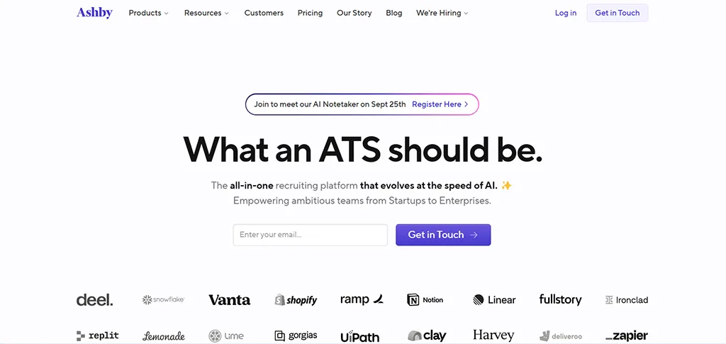 SaaS landing page example — Ashby.