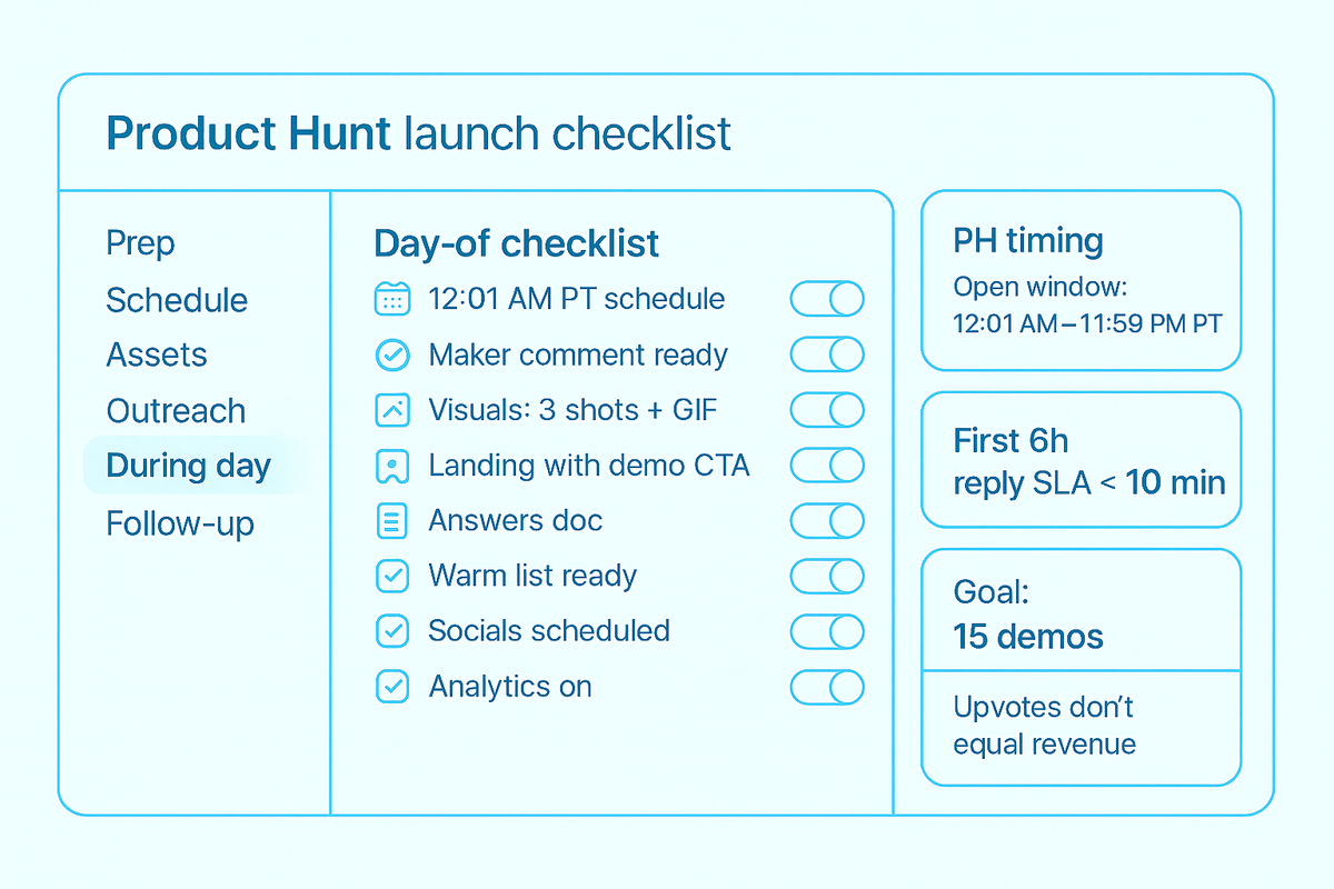 Product Hunt launch strategy: day-of checklist for B2B SaaS